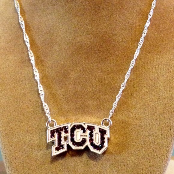 Women's Officialy Licensed TCU Necklace in Fashion Silver & Purple Crystals - Picture 1 of 2